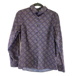 Lands End No Iron Supima Cotton Shirt Collared Button Down Blue Toile Grape 6